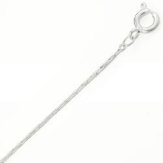 Picture of Silver Plated Flat Cobra Chain 24 Inch x 1.3mm. IMPORTED ECONOMY QUALITY CHAINS: DUE TO THE PRICE, THIS ITEM VARIES IN LENGTH AND SIZE, NO REFUNDS OR EXCHANGES.