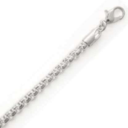 Picture of Silver Plated Box Round Chain 4mm 18". IMPORTED ECONOMY QUALITY CHAINS: DUE TO THE PRICE, THIS ITEM VARIES IN LENGTH AND SIZE, NO REFUNDS OR EXCHANGES.