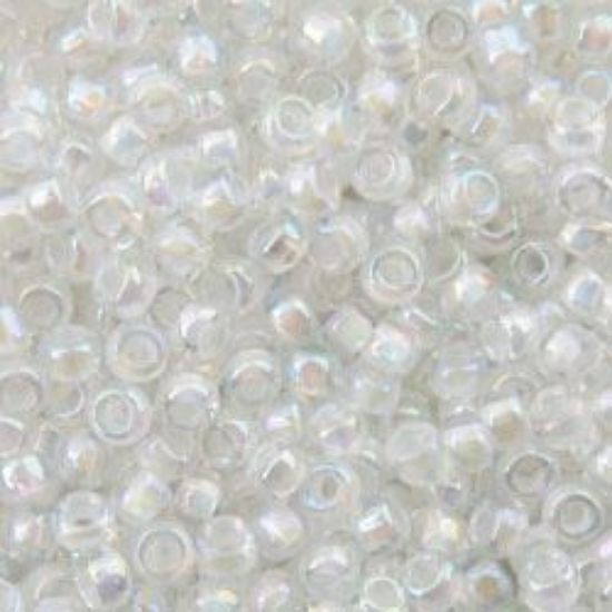 Picture of Size 11 Japanese Seed Beads, Colorlined White Aurora Borealis (#284), Approximately 25 Grams