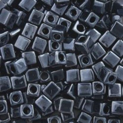 Picture of Square 3x3mm Seed Bead, Metallic Hematite Iris #451, Approximately 25 Grams