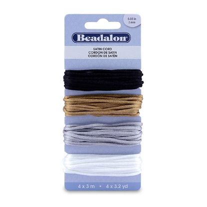 Picture of Cord Variety Pack, Satin, 2mm, Black, Gold, Silver, White <br />3.3 yards