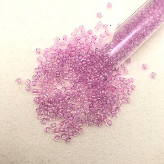 Picture of Size 8 Japanese Seed Beads, Dark Pink/Green Pink Glow in the Dark (#2724), Approximately 25 Grams