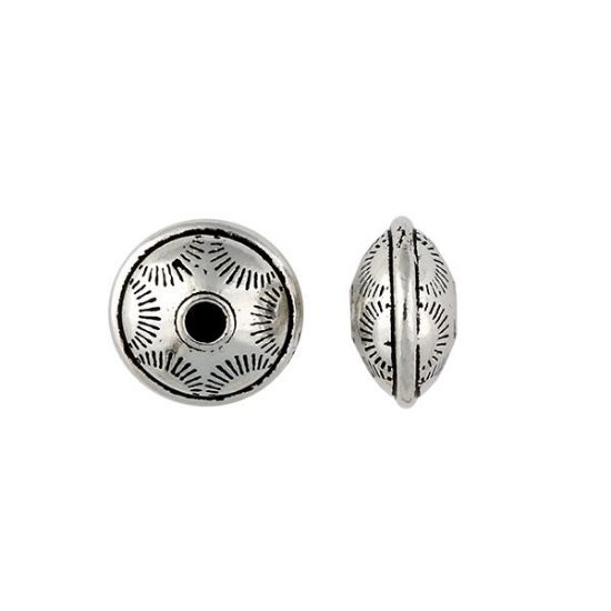 Picture of TierraCast Silver Plated Stamped Rondelle Bead, 6x10mm, I.D. 2mm