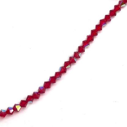 Picture of Preciosa Bi-Cone, Siam Light Aurora Borealis Glass 4mm Beads, 5" Strand