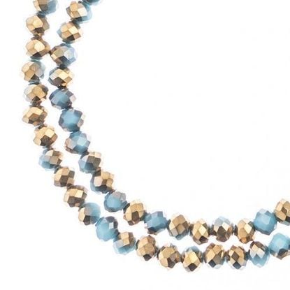 Picture of Crystal Lane 3x4mm Opaque Dark Blue with Half Gold Iris Rondelle, 2 Strand 7" Strands