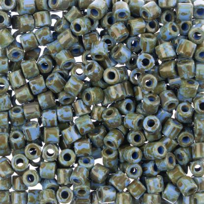 Picture of Czech Glass Rola Beads, Opaque Travertine on Blue, 6mm