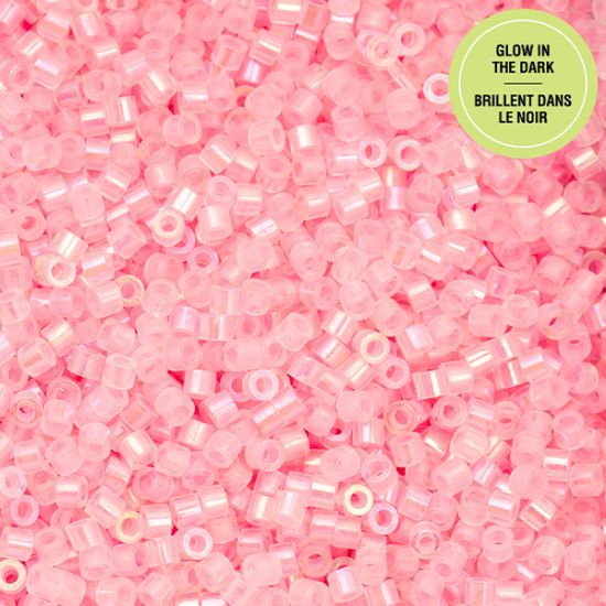 Picture of Cylin Glow in Dark Aurora Borealis, Pink Neon Seed Bead Size 11, Approximately 25 Grams