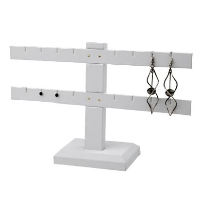 Picture of White Faux Leather 2 Bar Earring Display Stand
