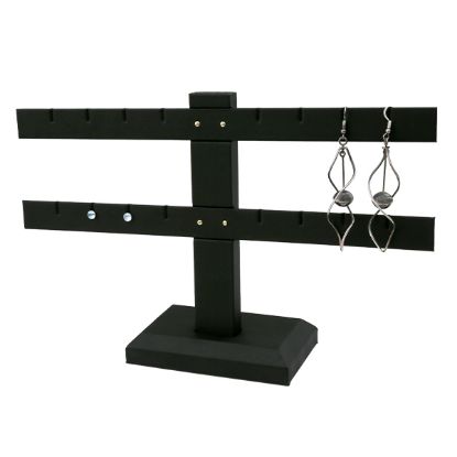 Picture of Black Velvet Leather 2 Bar Earring Display Stand