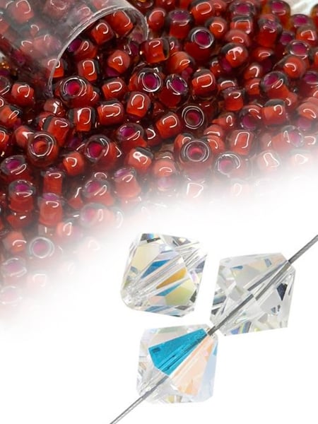 Assorted bi-cone beads and size 6 seed beads