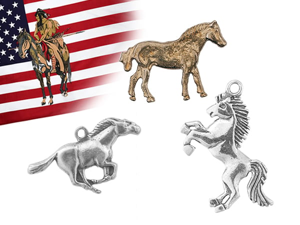 Horse charms pendants conchos stamps and flag